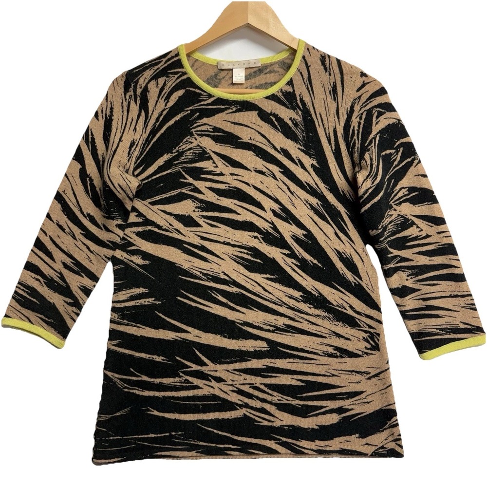 Belford 100% Cashmere Sweater Womens Small Abstract Animal Print 3/4‎ Sleeve